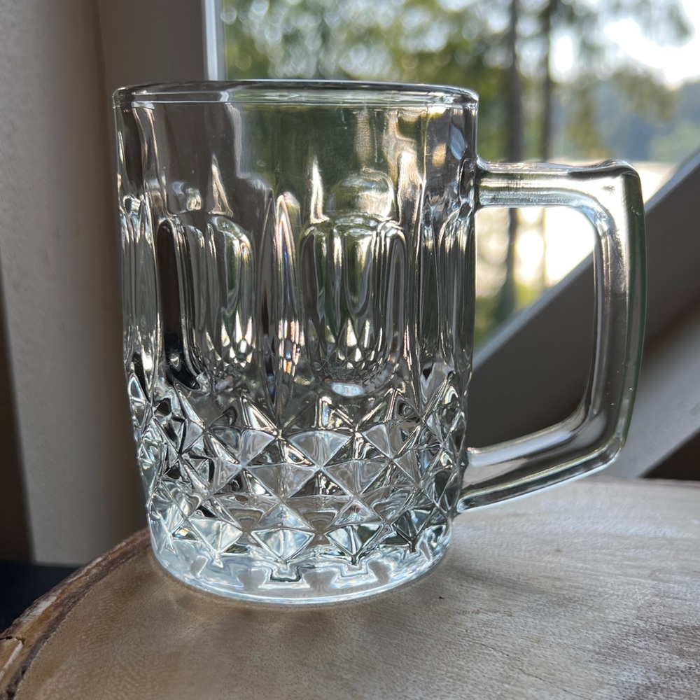 Pasari Vintage Pressed Glass Diamond Thumbprint Pattern Coffee Mug 4” Estate